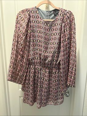 Fire Los Angeles Wide-Leg Flowy Romper - Pink, Gray, Black Pattern